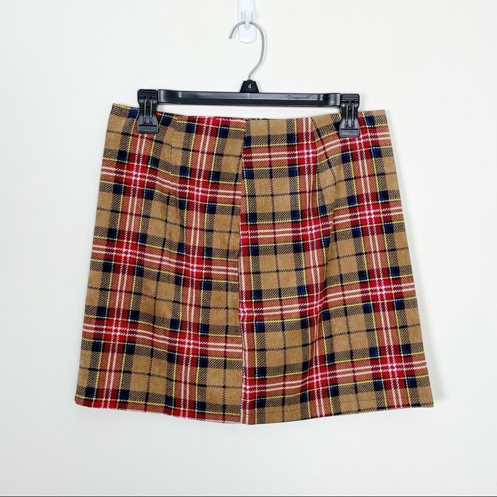 Shein Tan and Red Plaid Miniskirt